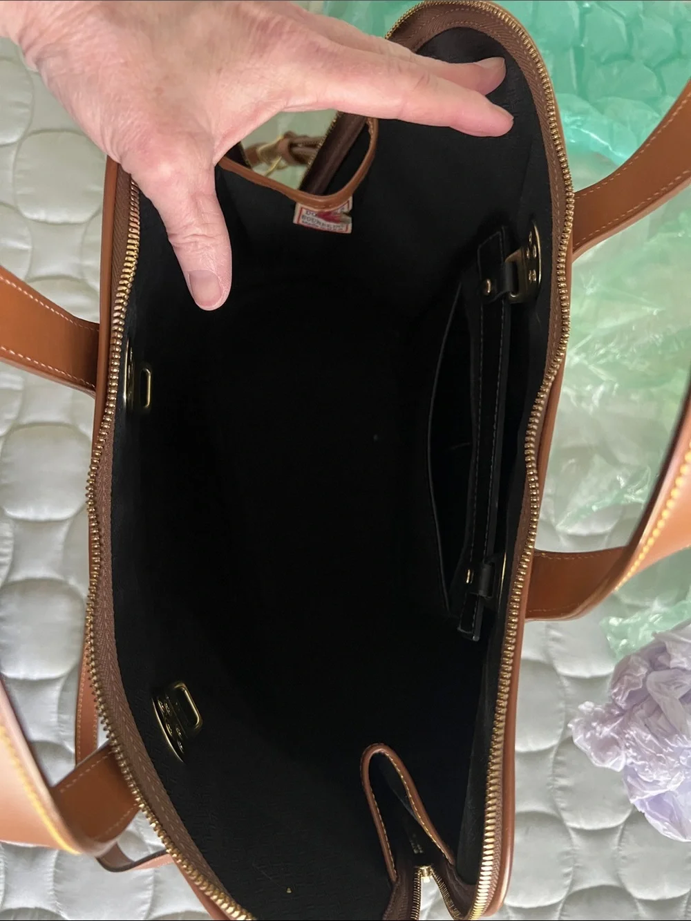 Classic Brown Dooney Tote Bag with Gold Hardware
